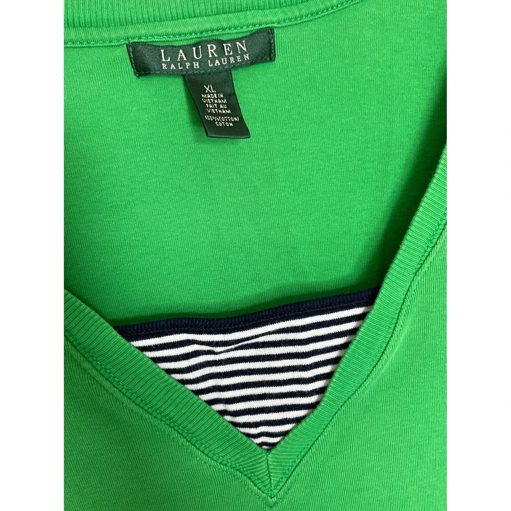Lauren Ralph Lauren Green V‎ Neck Layered Top XL Cotton